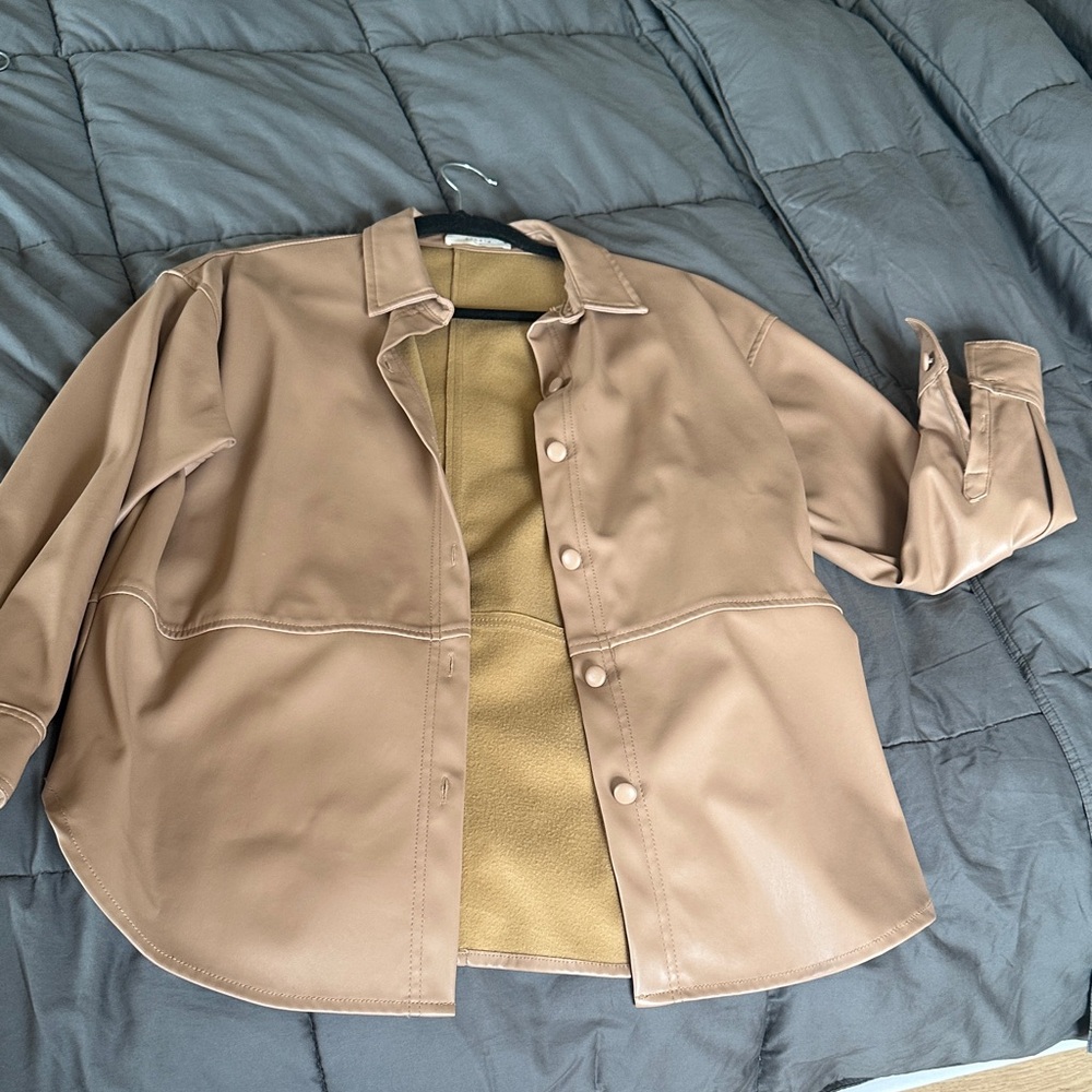 Elodie Camel Faux Leather Shirt